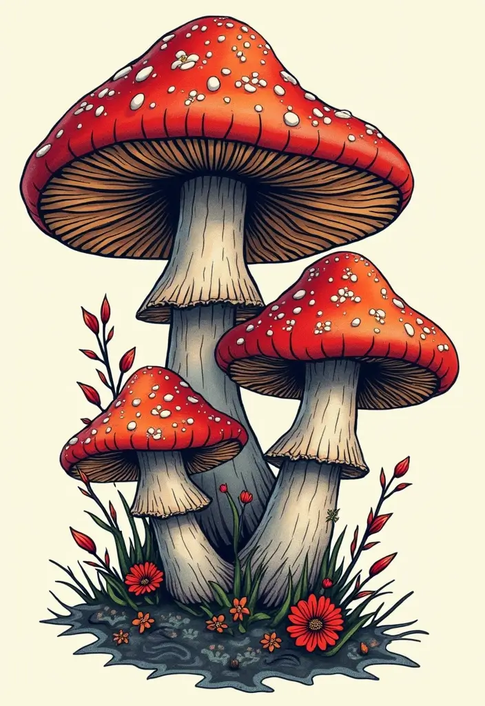 50 Unique Mushroom Tattoo Ideas That'll Leave You Inspired and Curious About Their Symbolism! 50 50 Unique Mushroom Tattoo Ideas That'll Leave You Inspired and Curious About Their Symbolism! - 50. Mushrooms with Artistic Patterns