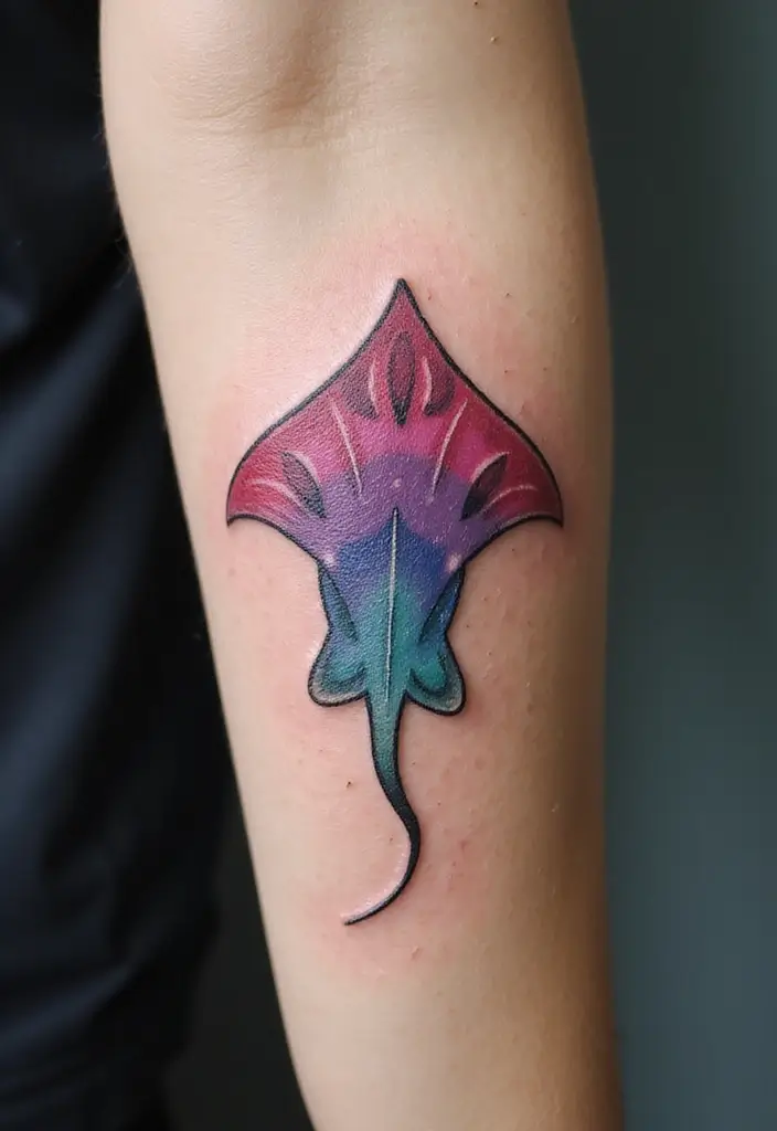 50 Stingray Tattoo Designs and Their Symbolic Meanings - 50. Stingray with a Gradient Color Design