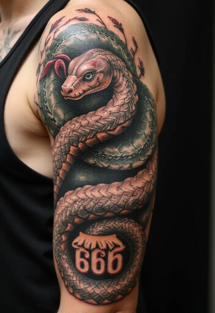 30 Unique 666 Tattoo Designs and Their Dark Meanings 5 30 Unique 666 Tattoo Designs and Their Dark Meanings - 5. Serpent and 666 Tattoo