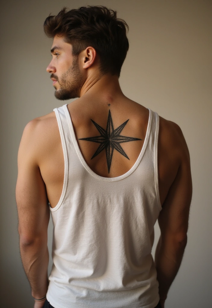 30 Back Tattoo Ideas for Men with Bold and Powerful Designs 5 30 Back Tattoo Ideas for Men with Bold and Powerful Designs - 5. Nautical Star