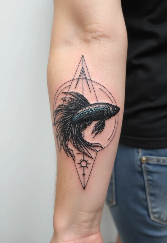 50 Betta Fish Tattoo Ideas with Unique and Colorful Designs 5 50 Betta Fish Tattoo Ideas with Unique and Colorful Designs - 5. Geometric Betta Fish