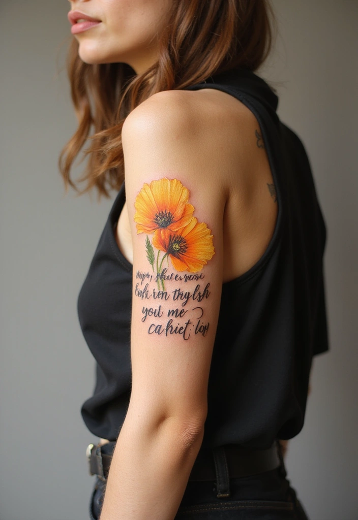 50 California Poppy Tattoo Ideas with Symbolism and Beauty - 5. California Poppy with Quote