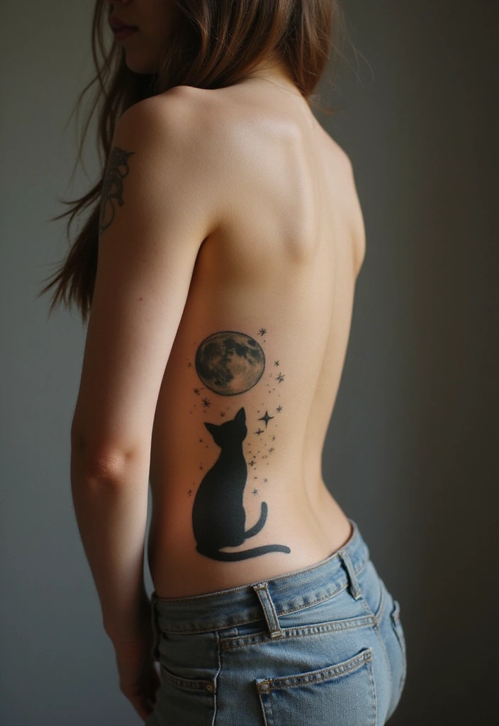 50 Creative Cat Tattoo Ideas for Every Style - 5. Cat and Moon Designs