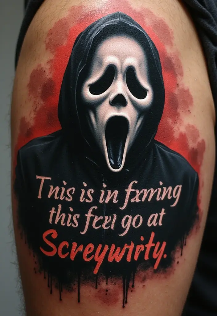 30 Ghostface Tattoo Ideas for Horror Fans - 5. Ghostface and Quotes