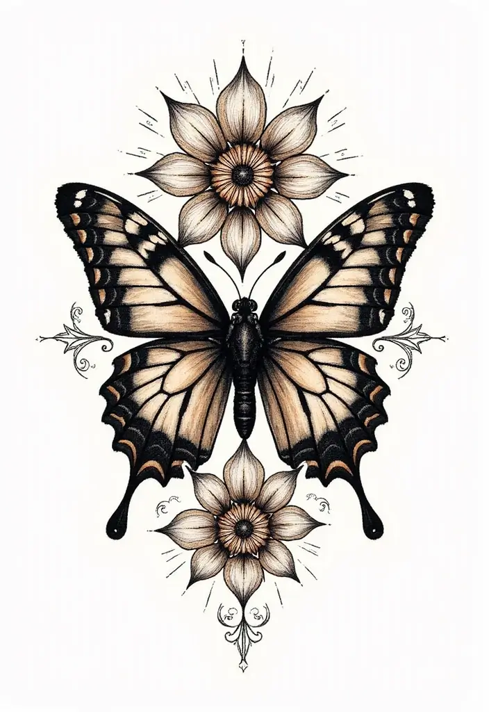50 Half Butterfly Half Flower Tattoo Designs and Inspirations - 5. Mandala Butterfly Flower