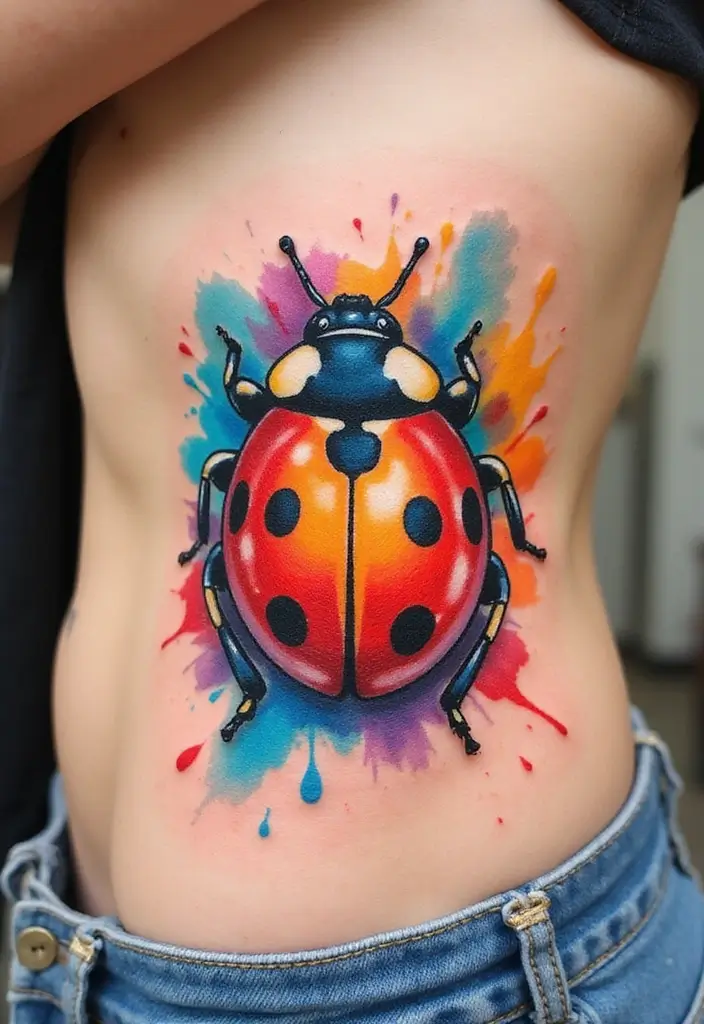 30 Ladybug Tattoo Ideas with Cute and Symbolic Designs 5 30 Ladybug Tattoo Ideas with Cute and Symbolic Designs - 5. Watercolor Ladybug Art