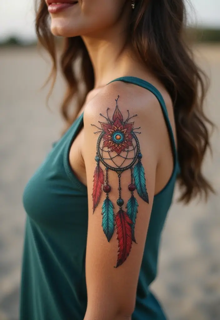 30 Native American Arm Tattoos with Deep Cultural Meaning 5 30 Native American Arm Tattoos with Deep Cultural Meaning - 5. Dreamcatcher: Protection and Guidance