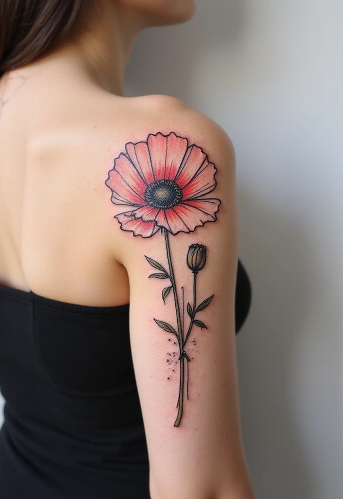 30 Poppy Tattoo Ideas with Symbolic Meanings 5 30 Poppy Tattoo Ideas with Symbolic Meanings - 5. Geometric Poppy Fusion