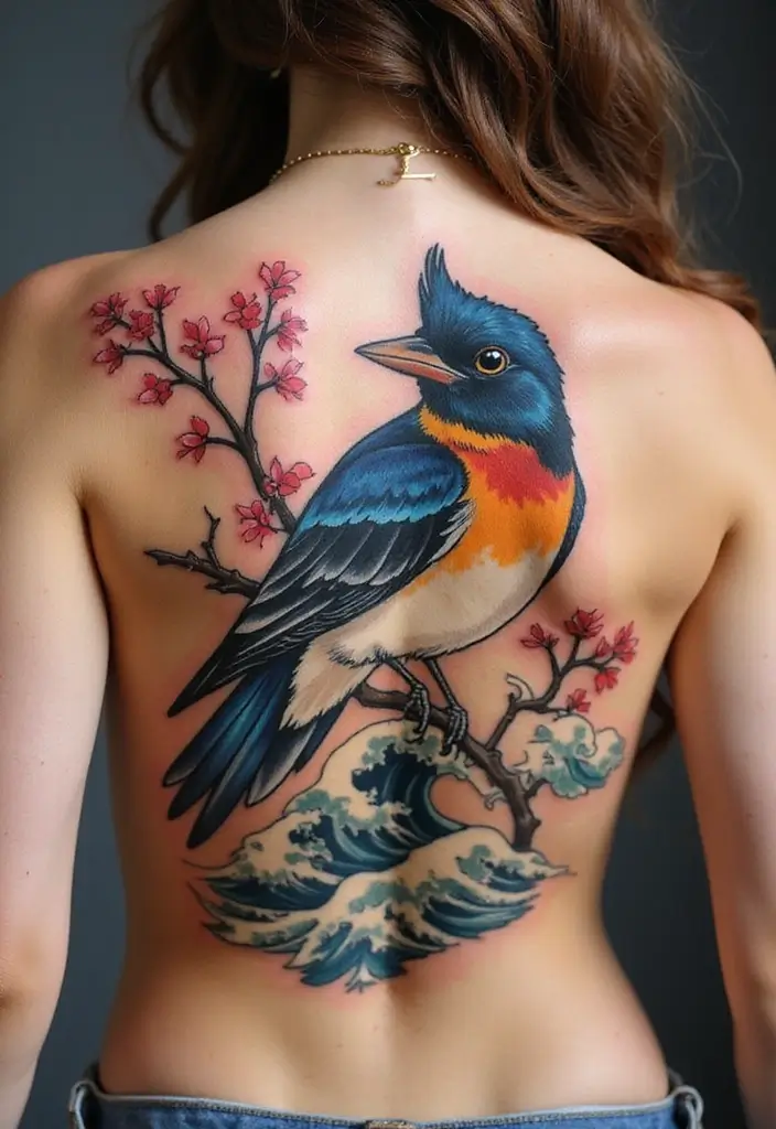 50 Sparrow Tattoos with Symbolism and Artistic Styles - 5. Japanese Sparrow Tattoo