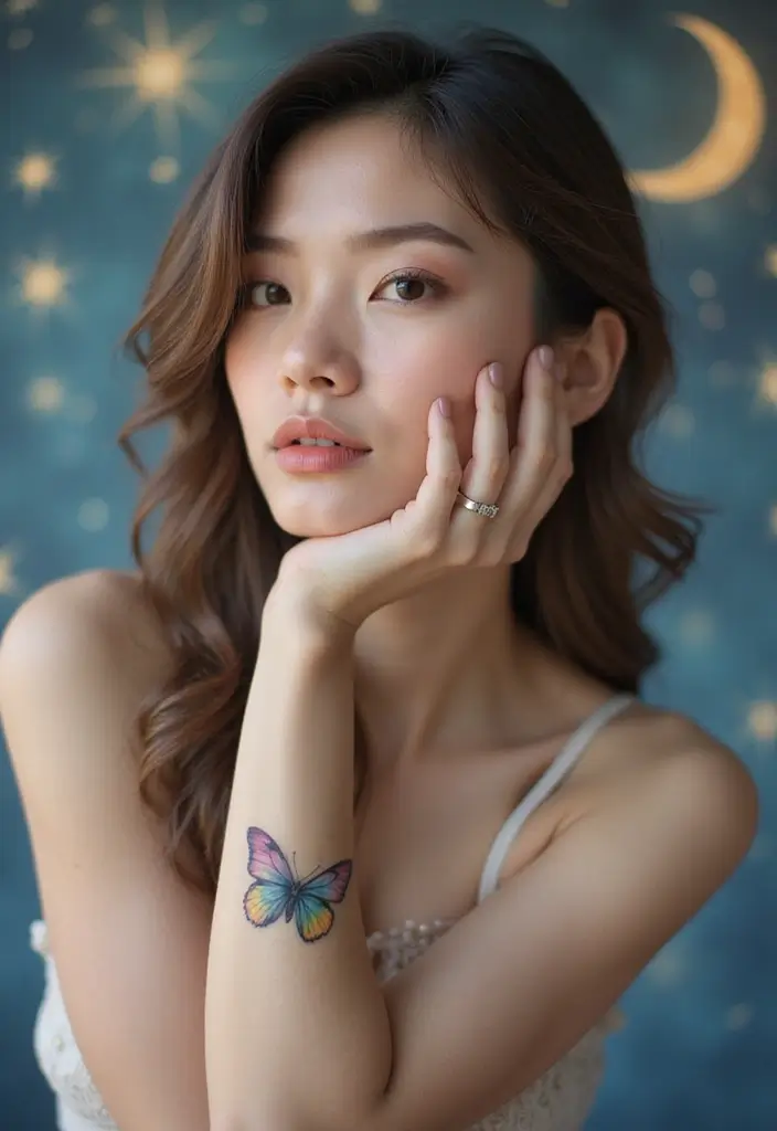50 Beautiful Butterfly Hand Tattoos for Women: Creative Designs to Inspire Your Next Body Art 12 50 Beautiful Butterfly Hand Tattoos for Women: Creative Designs to Inspire Your Next Body Art - 12. Butterfly with Stars and Moon