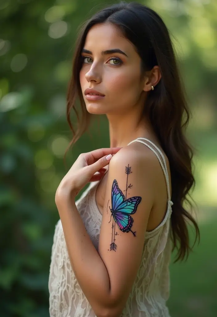 50 Beautiful Butterfly Hand Tattoos for Women: Creative Designs to Inspire Your Next Body Art 16 50 Beautiful Butterfly Hand Tattoos for Women: Creative Designs to Inspire Your Next Body Art - 16. Butterfly with an Arrow