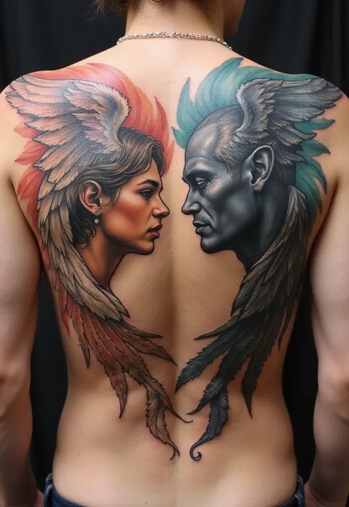 30 Unique 666 Tattoo Designs and Their Dark Meanings 6 30 Unique 666 Tattoo Designs and Their Dark Meanings - 6. Angel vs. Demon Theme