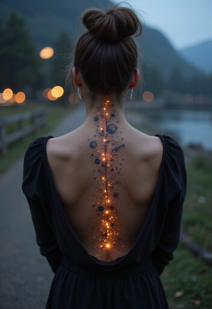 50 Baddie Women’s Spine Tattoos That Look Absolutely Stunning - 6. Celestial Bodies