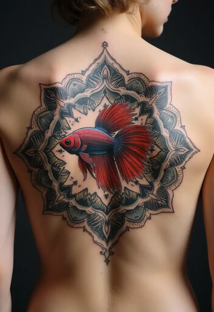 50 Betta Fish Tattoo Ideas with Unique and Colorful Designs 6 50 Betta Fish Tattoo Ideas with Unique and Colorful Designs - 6. Betta Fish Inspired Mandala