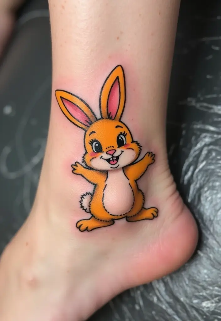 50 Bunny Tattoo Meaning Inspirations for Cute and Creative Designs - 6. Cartoon-Style Bunny Tattoos
