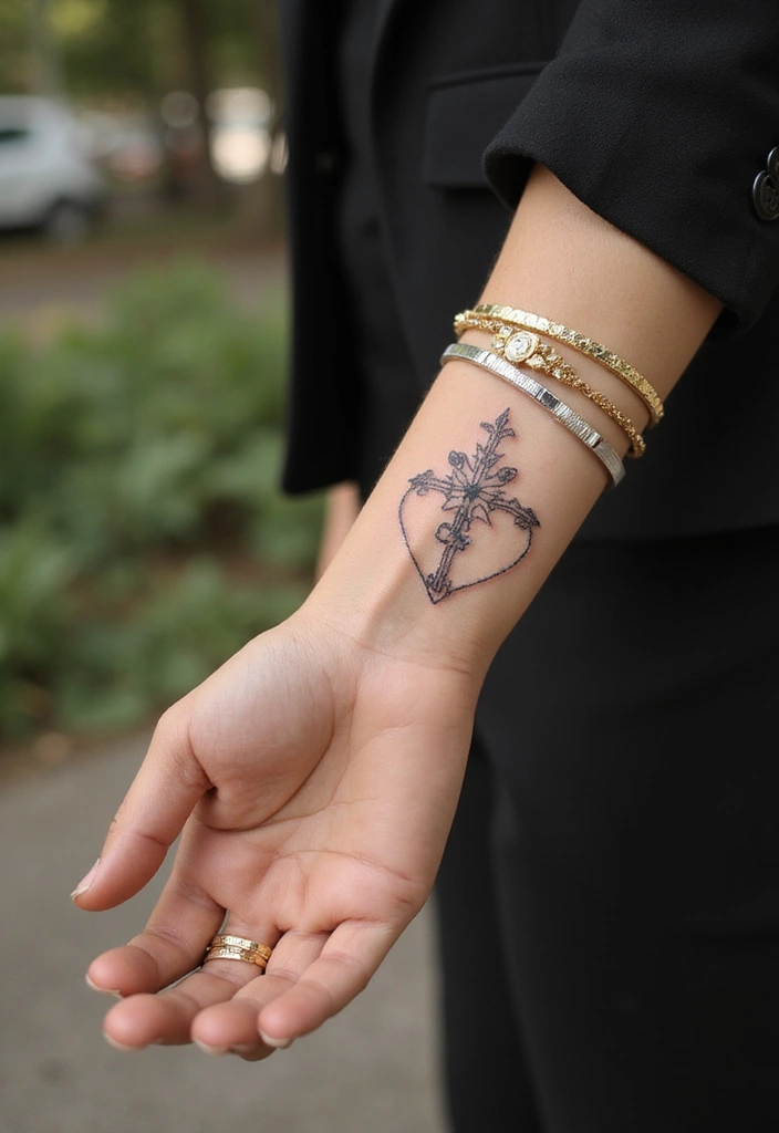 30 Cross Tattoos on Wrist with Meaningful and Elegant Designs 6 30 Cross Tattoos on Wrist with Meaningful and Elegant Designs - 6. Heart Cross Tattoo