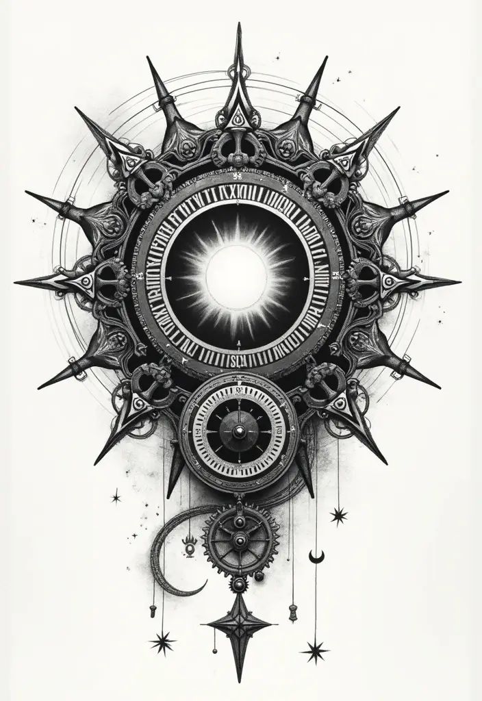 50 Eclipse Tattoo Designs with Powerful Meaning and Symbolism - 6. The Celestial Clock