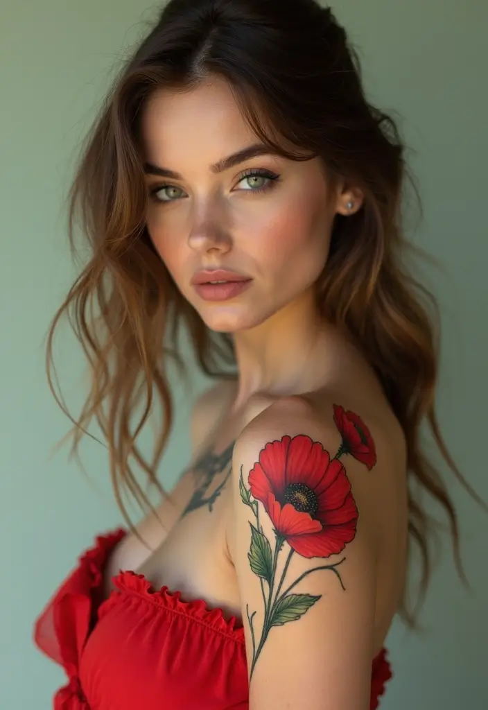 30 Flower Nipple Tattoo Ideas with Creative and Bold Designs - 6. Artistic Poppy Designs