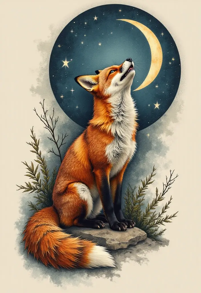 30 Fox Tattoos with Creative and Symbolic Designs - 6. Fox and Moon Tattoo