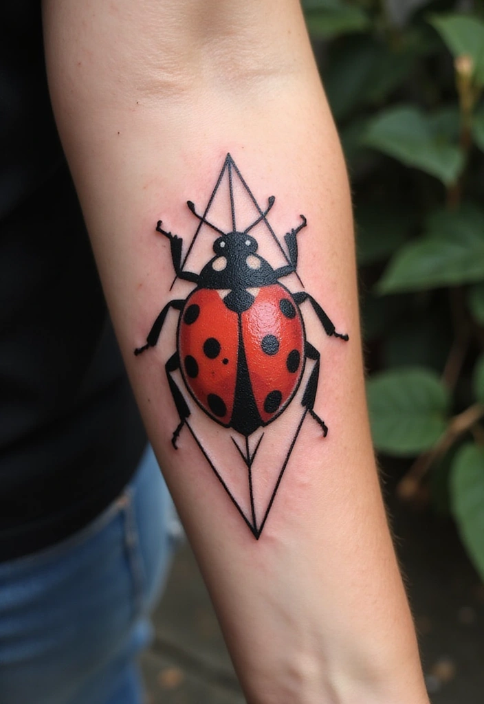 30 Ladybug Tattoo Ideas with Cute and Symbolic Designs 6 30 Ladybug Tattoo Ideas with Cute and Symbolic Designs - 6. Geometric Ladybug Design