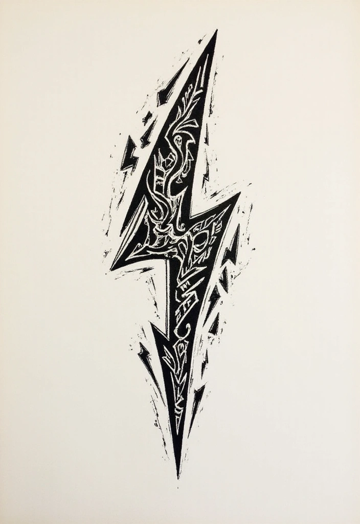 50 Lightning Bolt Tattoos with Bold and Striking Designs 6 50 Lightning Bolt Tattoos with Bold and Striking Designs - 6. Tribal Lightning