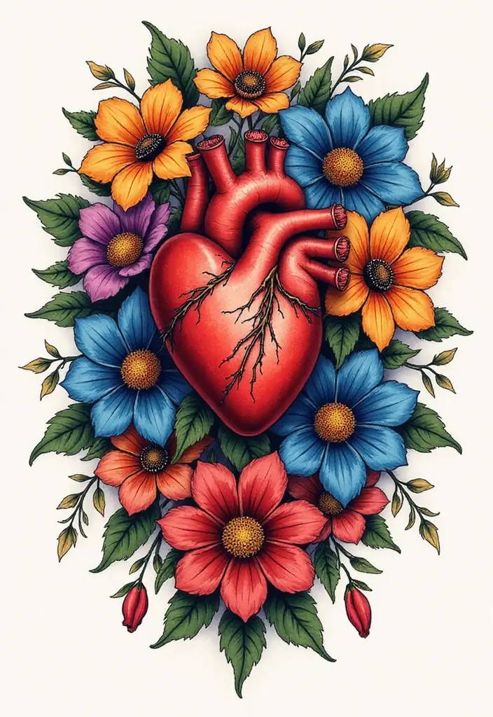 30 Sacred Heart Tattoo Ideas with Spiritual Symbolism 6 30 Sacred Heart Tattoo Ideas with Spiritual Symbolism - 6. Sacred Heart with Flowers