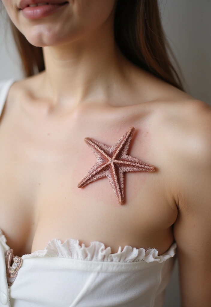 30 Simple Starfish Tattoo Ideas with Minimalist Symbolism 6 30 Simple Starfish Tattoo Ideas with Minimalist Symbolism - 6. Starfish on the Collarbone