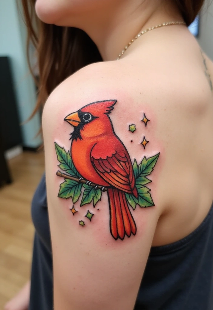 30 Small Cardinal Tattoos for Unique Inspiration 6 30 Small Cardinal Tattoos for Unique Inspiration - 6. Playful Cardinal