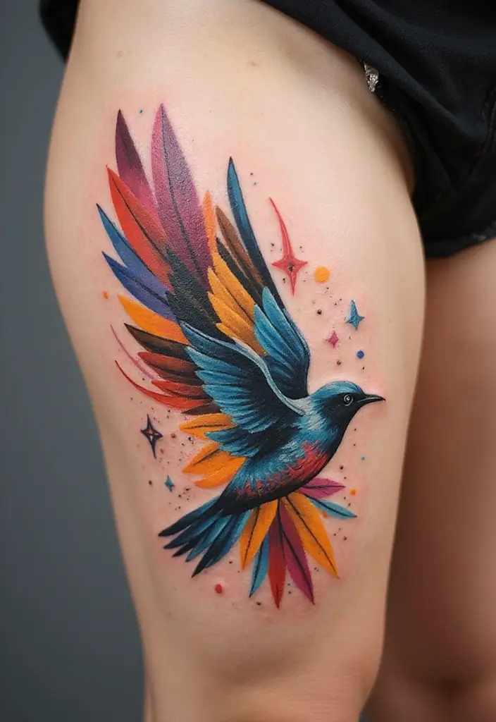50 Sparrow Tattoos with Symbolism and Artistic Styles - 6. Abstract Sparrow Tattoo