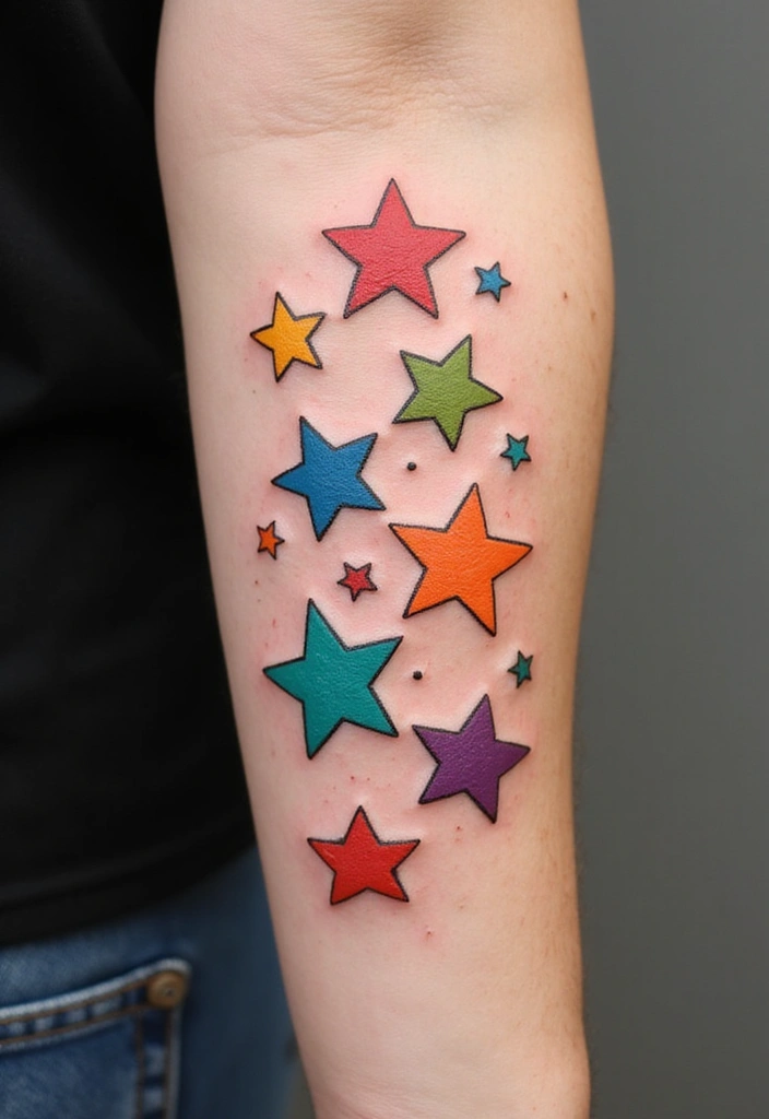 30 Star Tattoos That Are Timeless and Beautiful 6 30 Star Tattoos That Are Timeless and Beautiful - 6. Colorful Star Tattoos