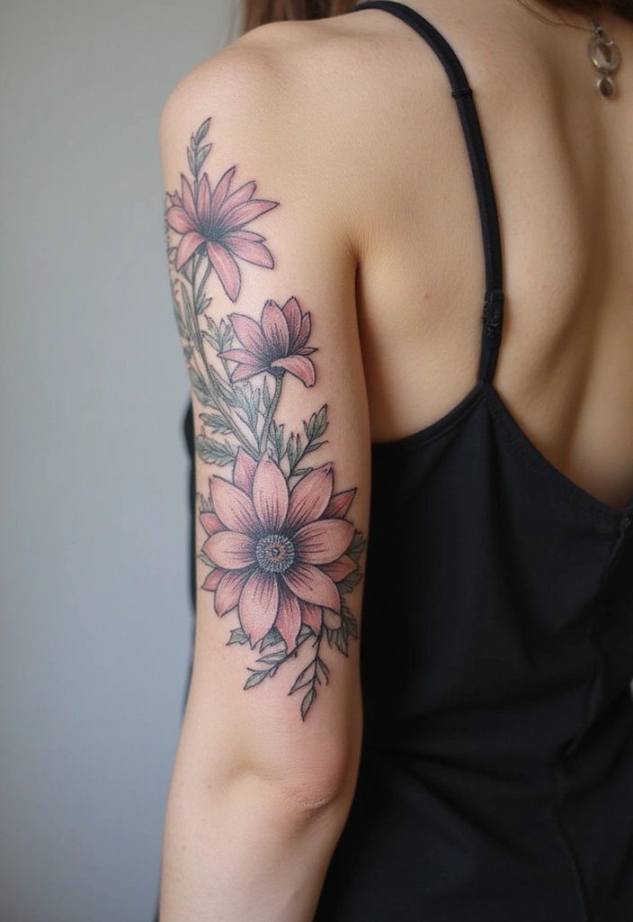 50 Wildflower Tattoo Ideas with Simple and Beautiful Designs 6 50 Wildflower Tattoo Ideas with Simple and Beautiful Designs - 6. Nature-Inspired Minimalist Sleeve
