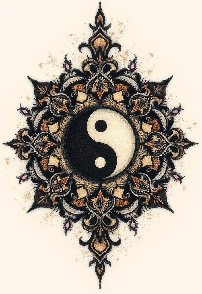 50 Yin Yang Tattoo Ideas with Balance and Harmony Symbolism - 6. Yin Yang in Mandala Style