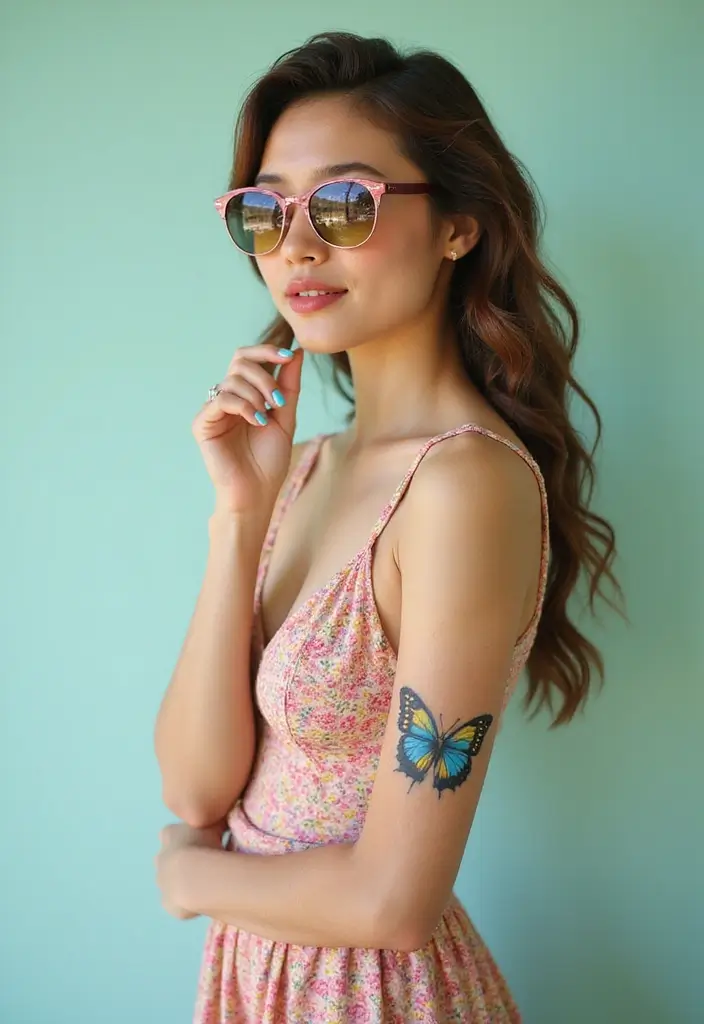 50 Beautiful Butterfly Hand Tattoos for Women: Creative Designs to Inspire Your Next Body Art 20 50 Beautiful Butterfly Hand Tattoos for Women: Creative Designs to Inspire Your Next Body Art - 20. Retro Butterfly with Sunglasses