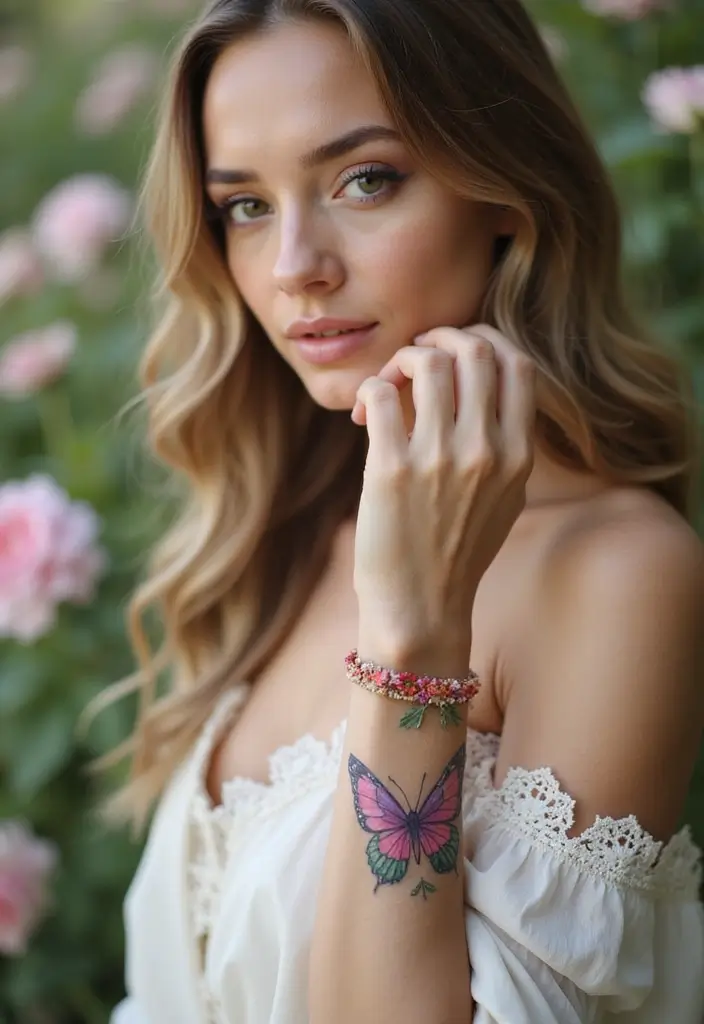 50 Beautiful Butterfly Hand Tattoos for Women: Creative Designs to Inspire Your Next Body Art 21 50 Beautiful Butterfly Hand Tattoos for Women: Creative Designs to Inspire Your Next Body Art - 21. Floral Watercolor Butterfly