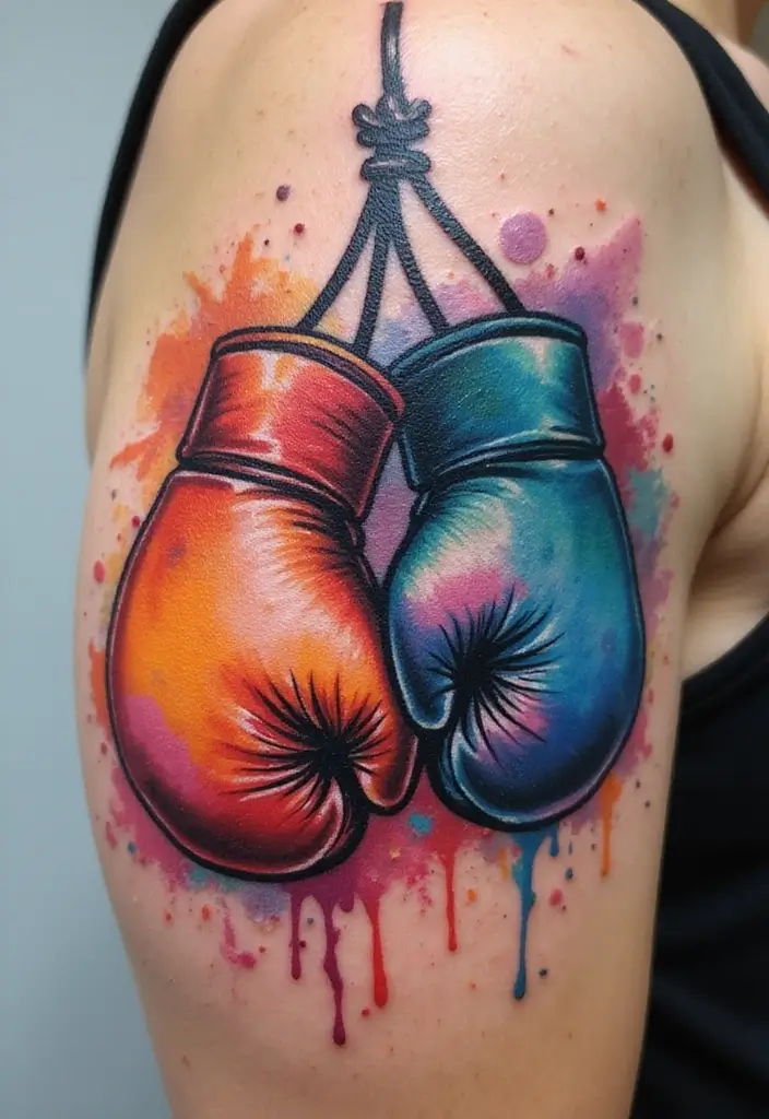 50 Boxing Gloves Tattoo Designs That Embody Strength and Courage! 7 50 Boxing Gloves Tattoo Designs That Embody Strength and Courage! - 7. Watercolor Boxing Gloves
