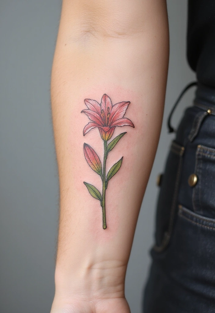 50 Stargazer Lily Tattoos with Elegant and Symbolic Designs 7 50 Stargazer Lily Tattoos with Elegant and Symbolic Designs - 7. Minimalist Charm