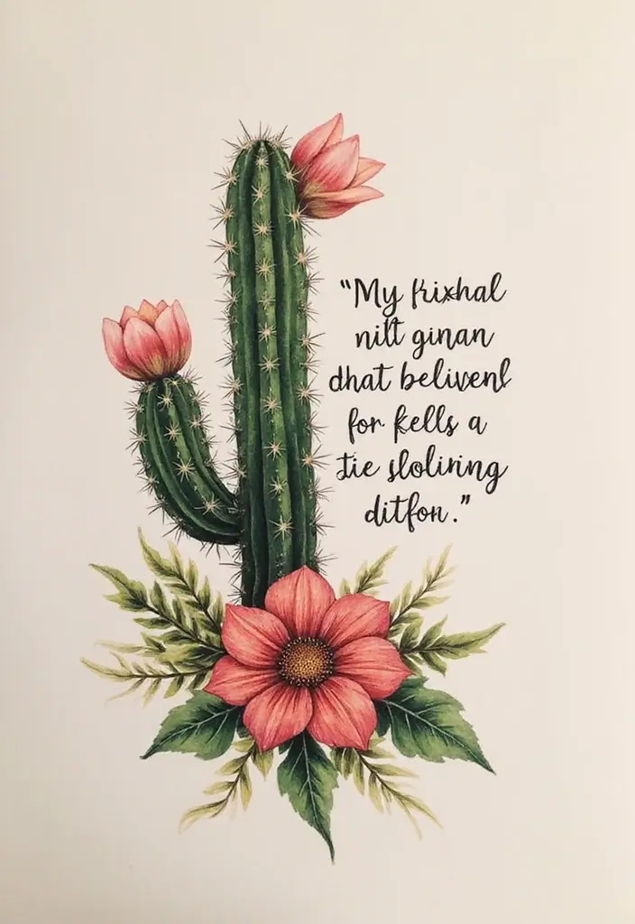 50 Cactus Tattoo Ideas with Minimalist and Symbolic Styles 7 50 Cactus Tattoo Ideas with Minimalist and Symbolic Styles - 7. Cactus with Quote