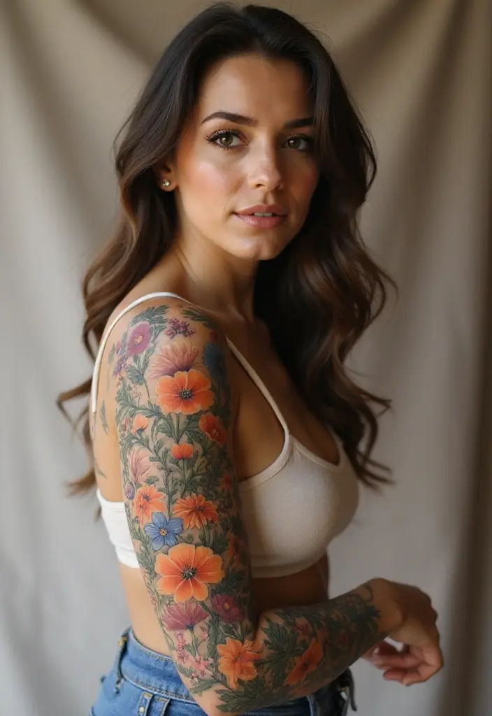 50 California Poppy Tattoo Ideas with Symbolism and Beauty - 7. California Poppy Sleeve Tattoo