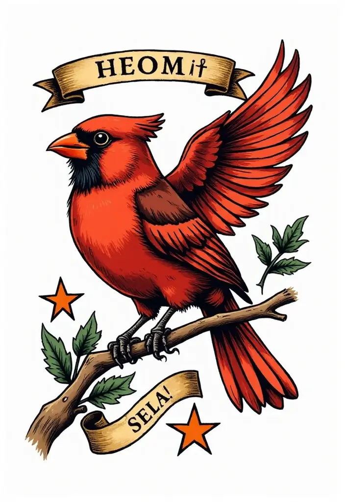 50 Cardinal Tattoo Ideas with Symbolism and Beautiful Designs - 7. Traditional Cardinal Tattoo