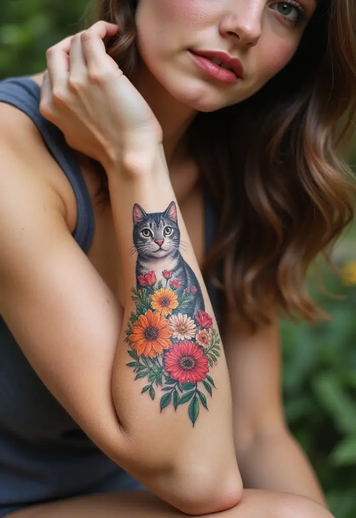 50 Creative Cat Tattoo Ideas for Every Style - 7. Floral Cat Tattoos