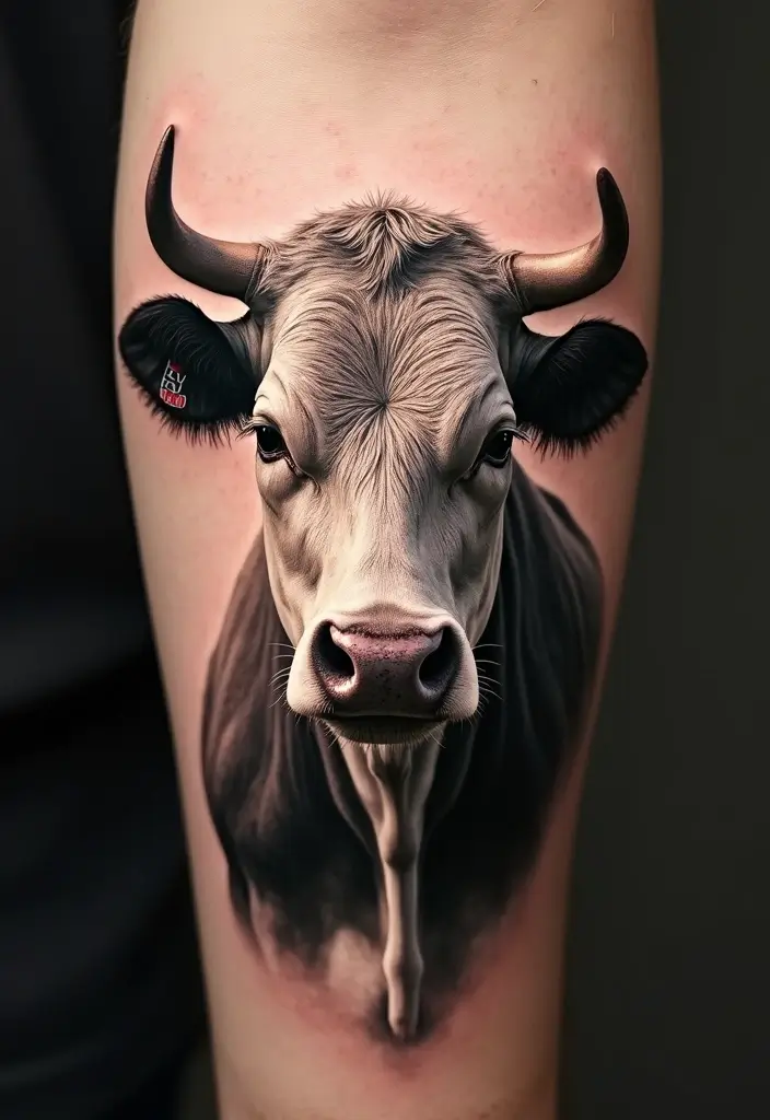 50 Cow Tattoo Designs with Fun and Unique Symbolism - 7. Realistic Cow Portrait