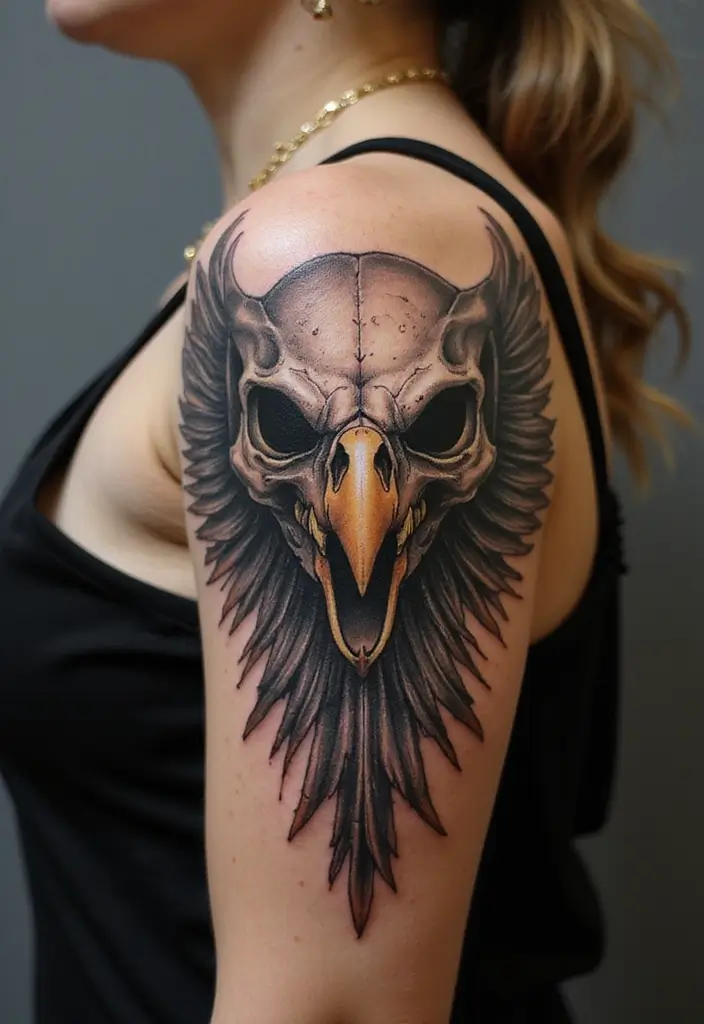 30 Eagle Tattoo Designs That Represent Strength and Freedom 7 30 Eagle Tattoo Designs That Represent Strength and Freedom - 7. Eagle Skull Tattoo