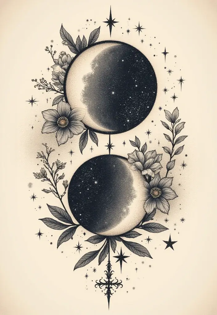 50 Eclipse Tattoo Designs with Powerful Meaning and Symbolism - 7. Twin Eclipses