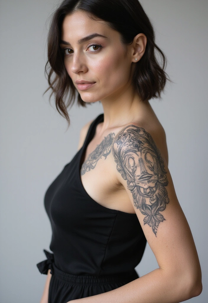 50 Front Shoulder Tattoos for Females That Are Stylish and Bold 7 50 Front Shoulder Tattoos for Females That Are Stylish and Bold - 7. Classic Black and White