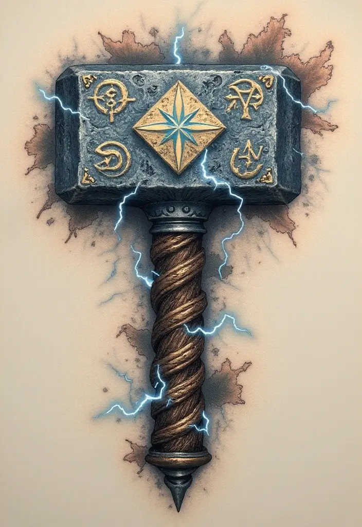 50 God of War Tattoo Ideas for True Fans of the Game - 7. Mjolnir Inspiration