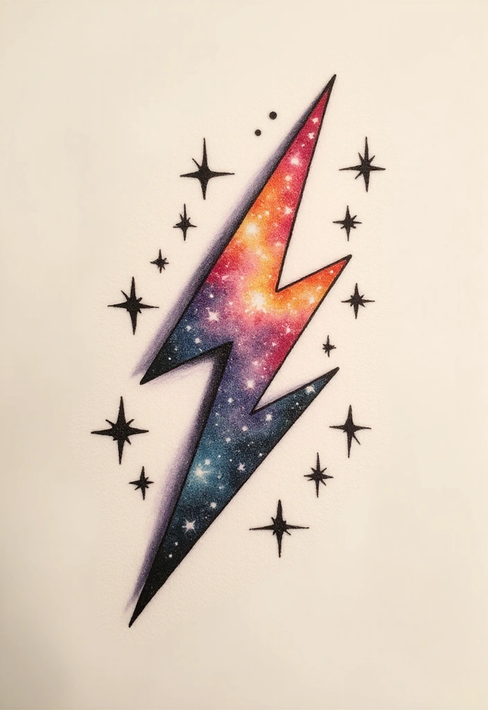 50 Lightning Bolt Tattoos with Bold and Striking Designs 7 50 Lightning Bolt Tattoos with Bold and Striking Designs - 7. Lightning Bolt with Stars