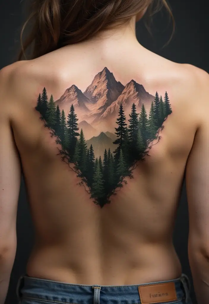 50 Mountain Tattoo Ideas with Powerful and Minimalist Designs 7 50 Mountain Tattoo Ideas with Powerful and Minimalist Designs - 7. Mountain and Forest Combination