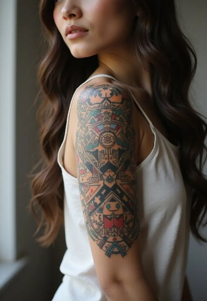 30 Native American Arm Tattoos with Deep Cultural Meaning 7 30 Native American Arm Tattoos with Deep Cultural Meaning - 7. Native American Patterns: Tradition and Artistry