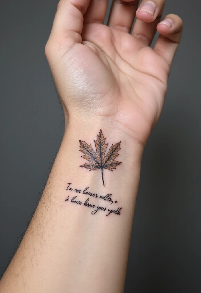 30 Oak Leaf Tattoo Designs with Nature-Inspired Symbolism - 7. Minimalist Oak Leaf with Quote