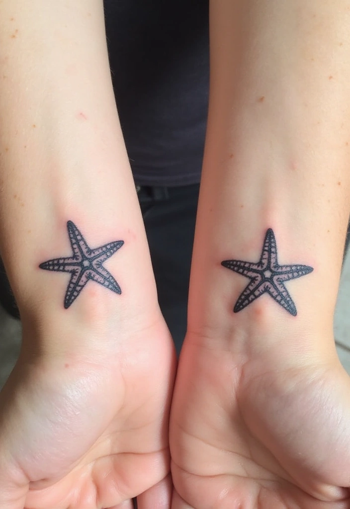 30 Simple Starfish Tattoo Ideas with Minimalist Symbolism 7 30 Simple Starfish Tattoo Ideas with Minimalist Symbolism - 7. Interlocking Starfish
